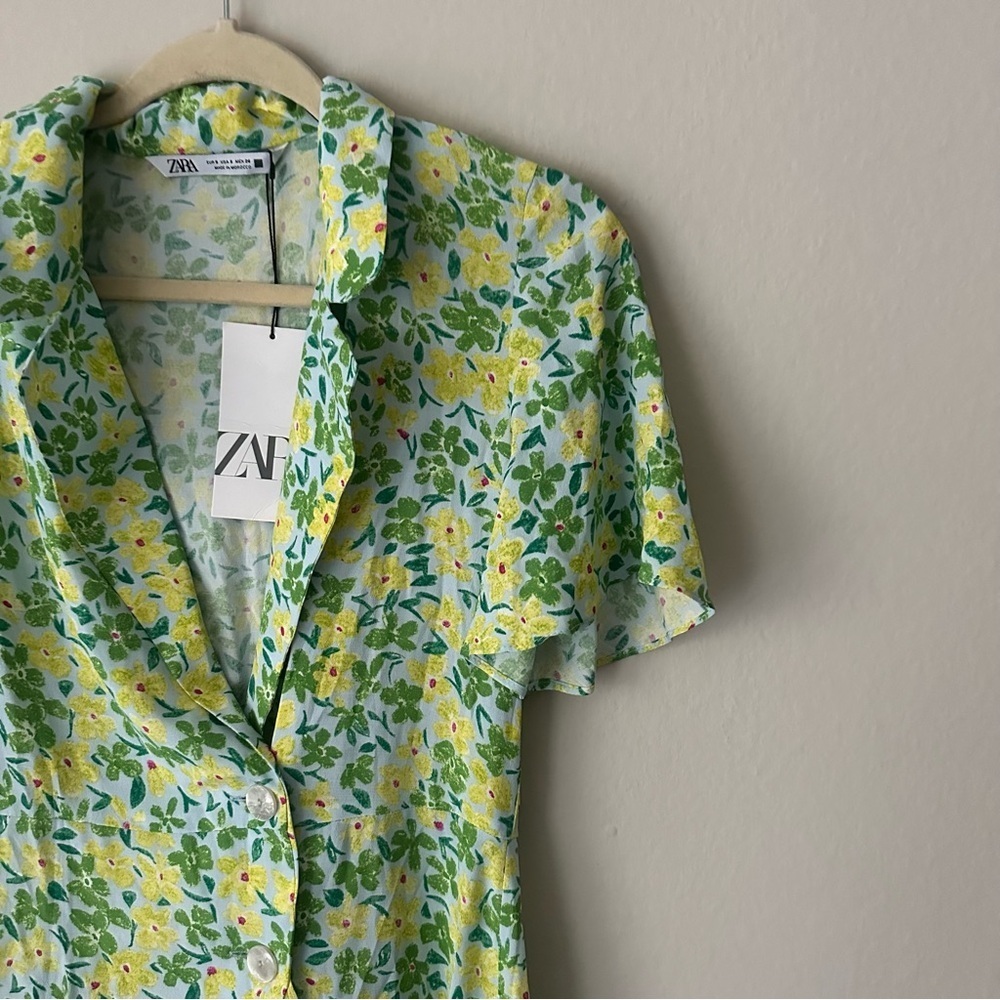 Zara Floral Button Collar Dress Skort Mini Spring Summer Small NWT - Picture 4 of 13